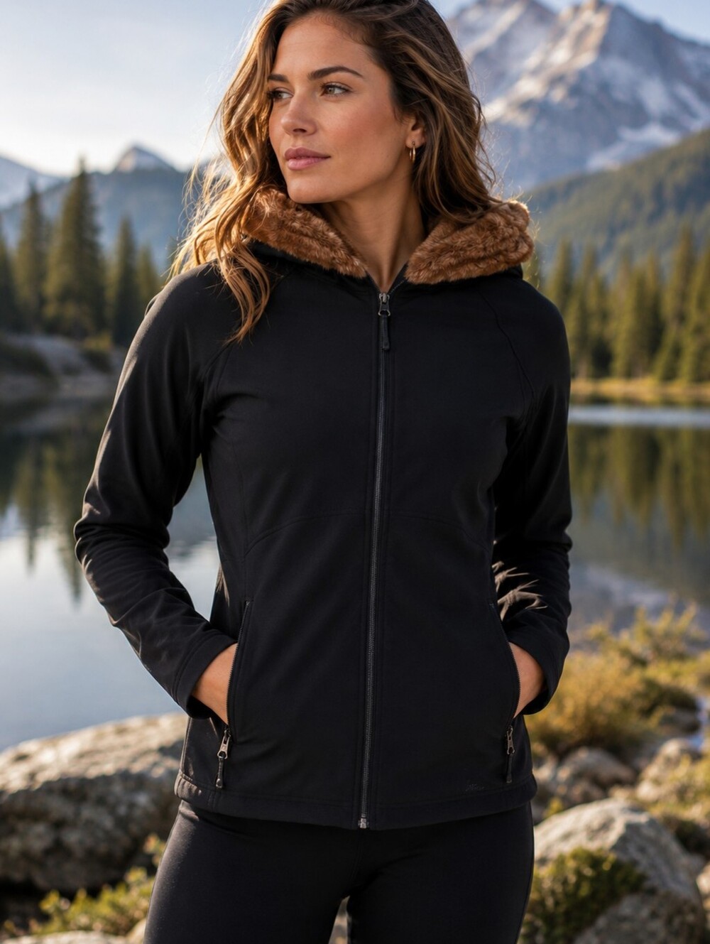 Marmot Faux Fur Hood Softshell Jacket Women's M Black Water Resistant Outdoor